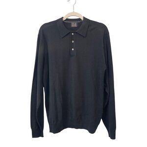 Jos A Bank Polo Sweater Size Medium Signature Collection Black Merino Wool Cozy